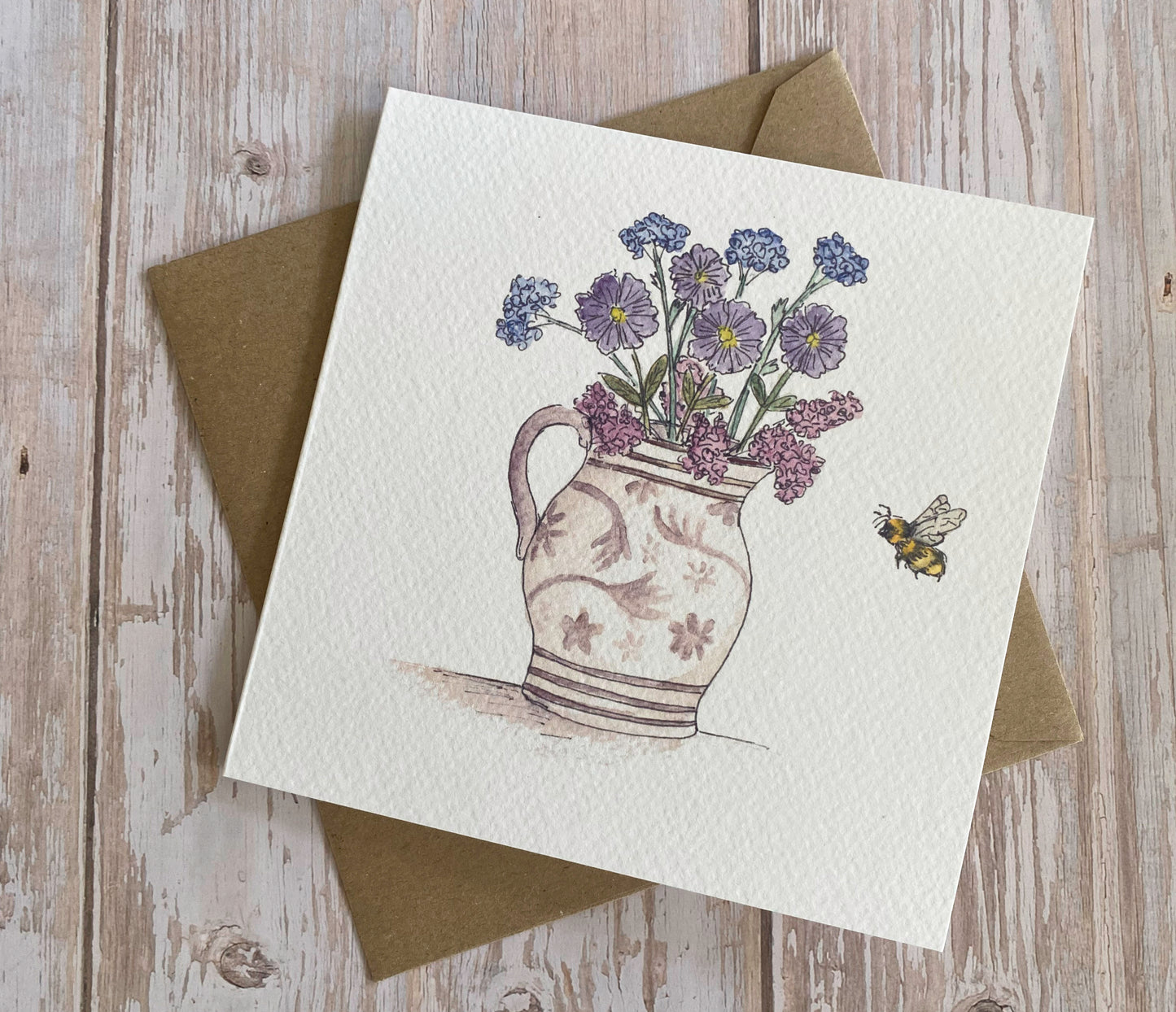 Patterened Jug & Flowers Card