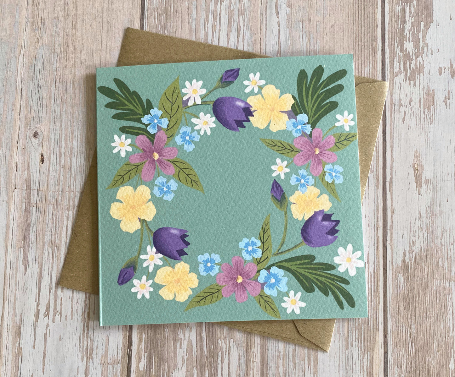 Spring Flower Wreath Card - Mid Green