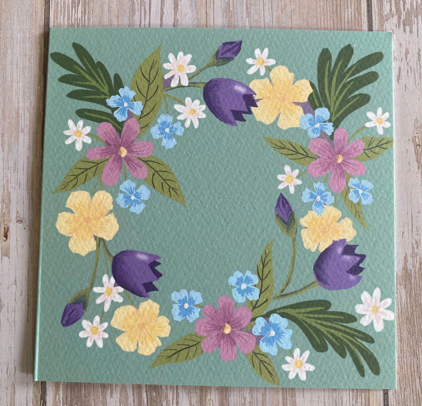 Spring Flower Wreath Card - Mid Green