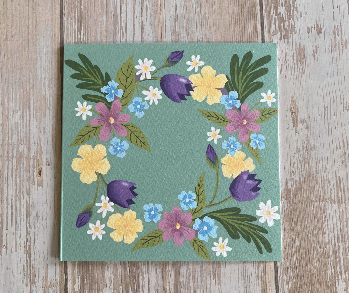 Spring Flower Wreath Card - Mid Green