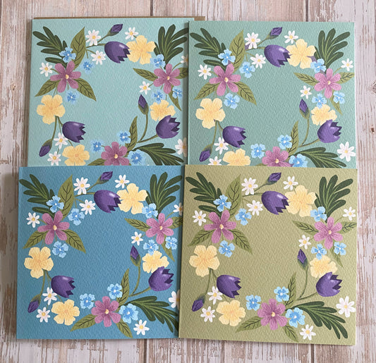 Spring Flower Wreath Set of 4 Cards