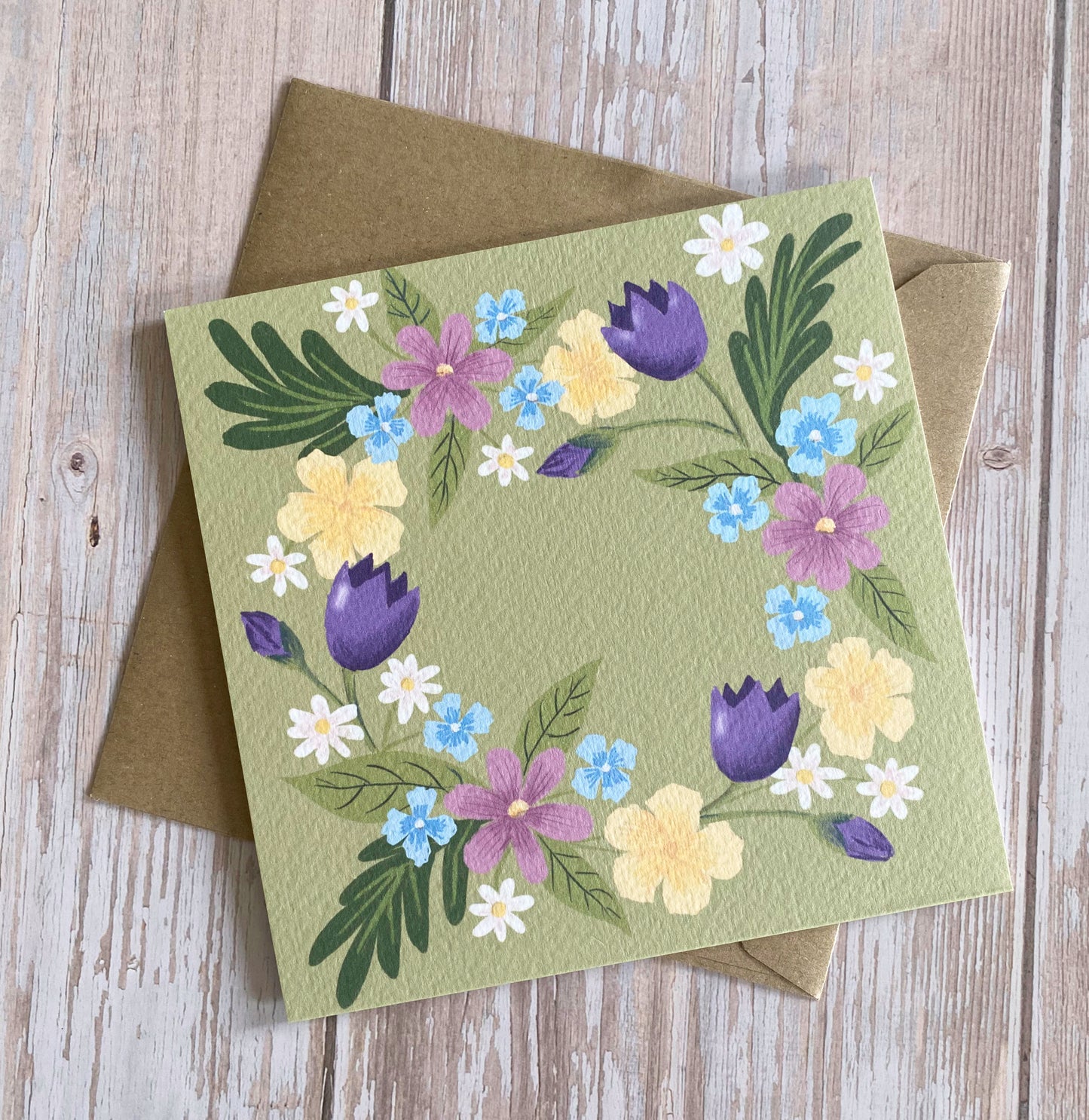 Spring Flower Wreath Card - Light Green