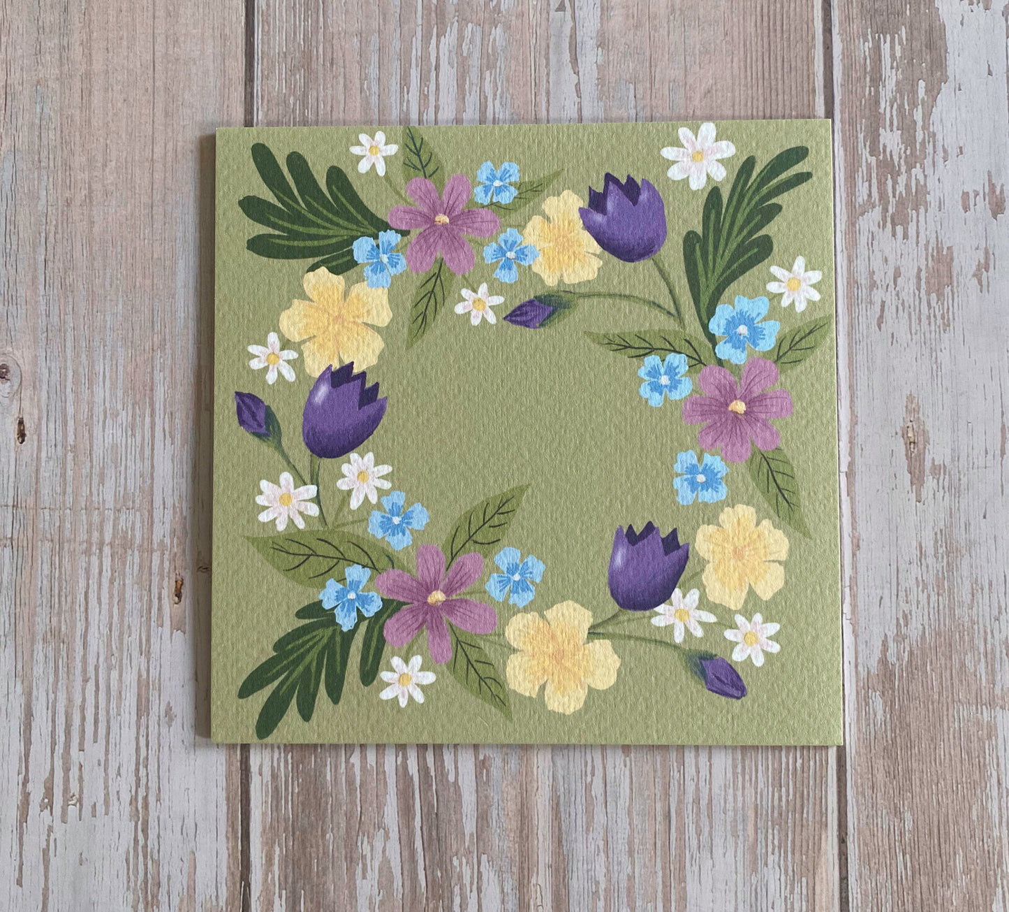 Spring Flower Wreath Card - Light Green